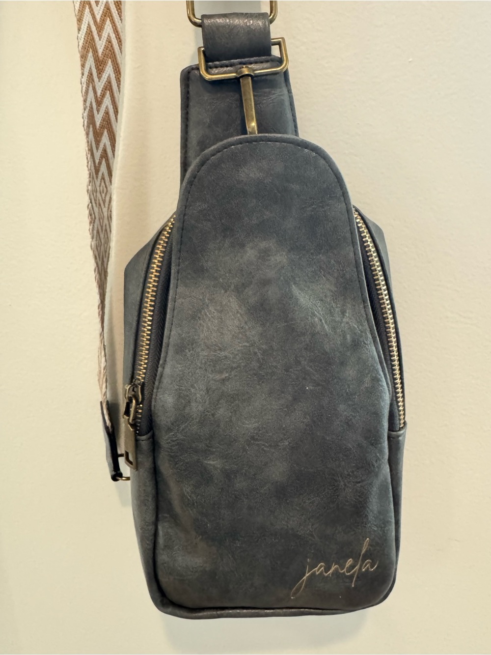 Janela Bay Antique Bronze Green Faux Leather Travel Sling Bag Crossbody